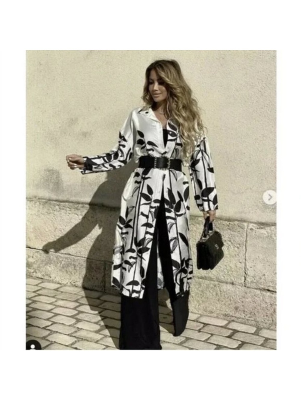 Zara Black & White Floral Long Shirt Coat
